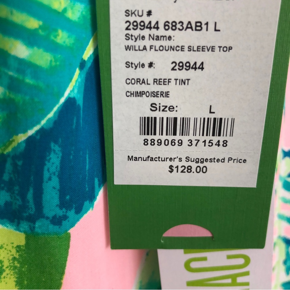 NWT Lilly Pulitzer Willa Flounce Sleeve Top in Chimpoiserie Print New Size L - Picture 9 of 12